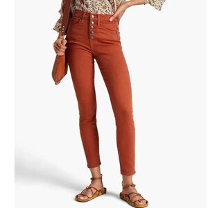 Veronica Beard Maera High-Waisted Button-Fly Jeans Size 27 Rust Orange Skinny